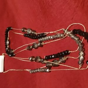 Cato necklace with matching earrings black clear & silver beads gold tone chain